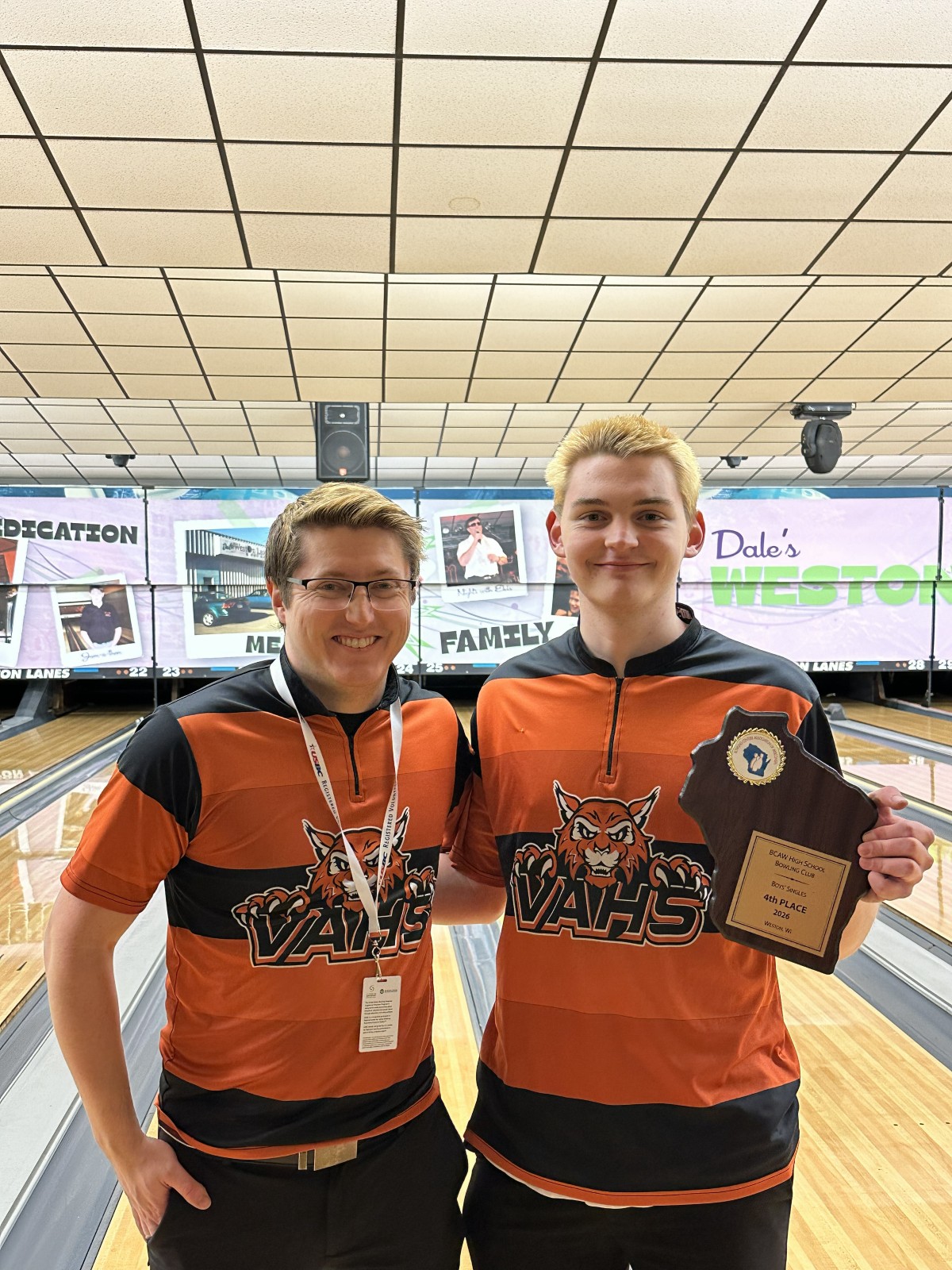 Coach Dona and the Wildcats bowler who finished 4th at state, holding the 4th place plaque
