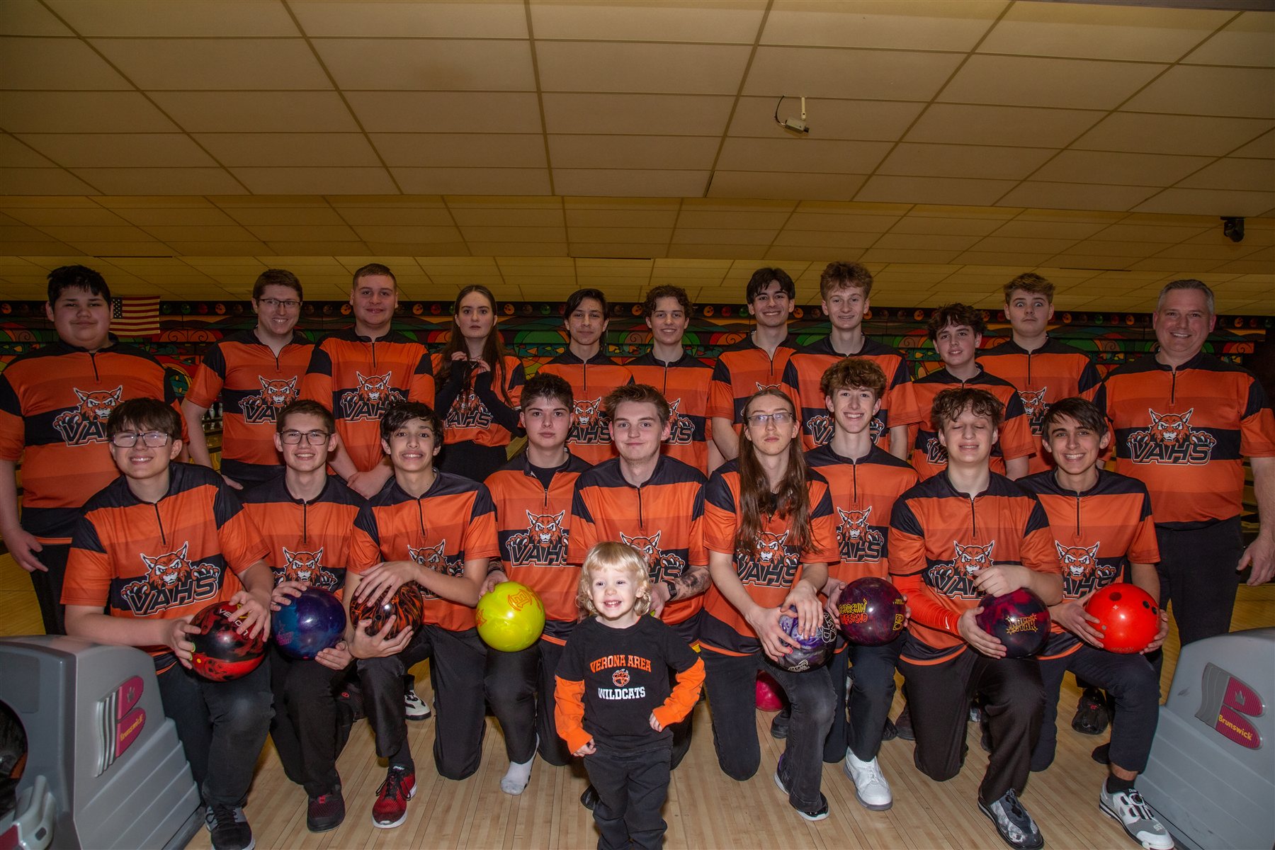 The entire Wildcats bowling program - Varsity, JV1, and JV2 - together at the lanes